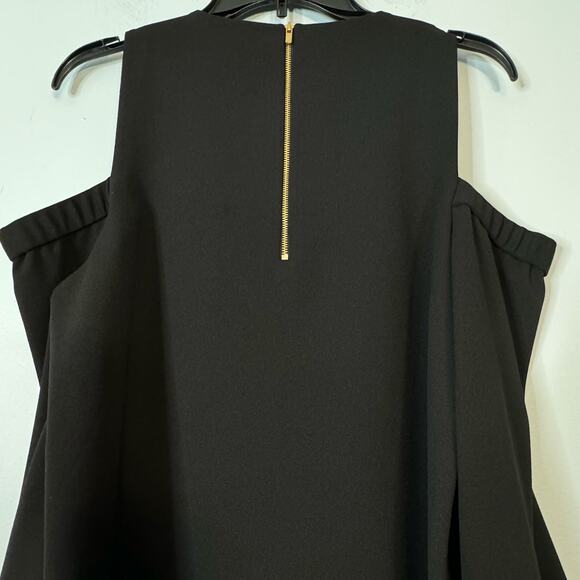 Tibi Women's Tie Sleeve Cold Shoulder Crepe Mini Dress Crew Neck Black Size 8 - Picture 16 of 16